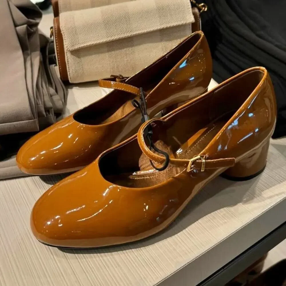ZARA Mary Jane Patent Heels NWT – Ochre Buckled Block Heels, Size 8 & 9 - Picture 13 of 16